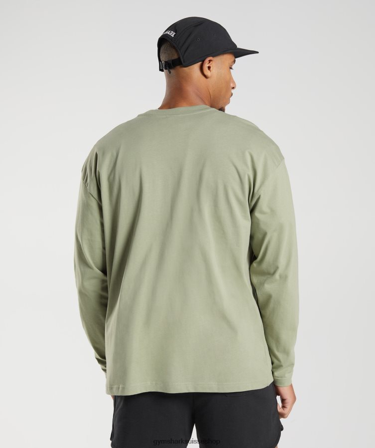 ch Gymshark Hommes T-shirt à manches longues de la journée de repos vert sauge 02FP6T760 vêtements