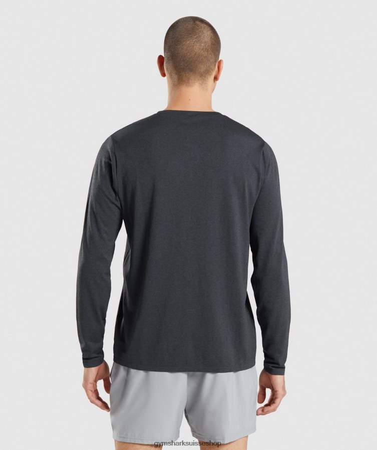 ch Gymshark Hommes arrivée sans couture t-shirt à manches longues noir chiné 02FP6T752 vêtements