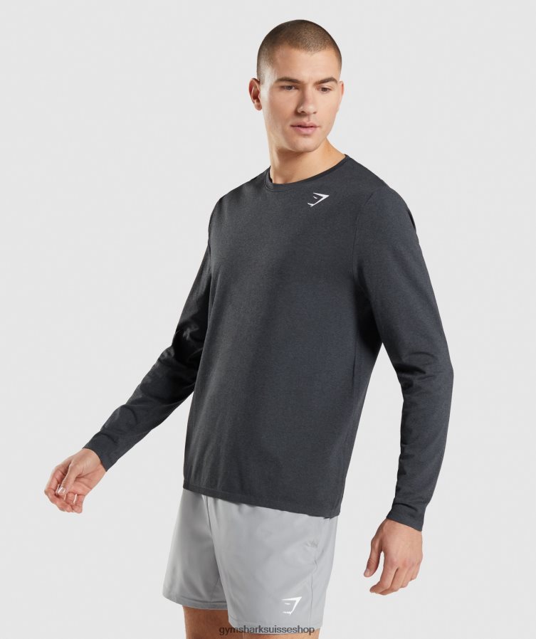ch Gymshark Hommes arrivée sans couture t-shirt à manches longues noir chiné 02FP6T752 vêtements