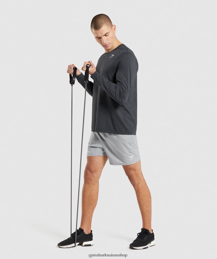 ch Gymshark Hommes arrivée sans couture t-shirt à manches longues noir chiné 02FP6T752 vêtements