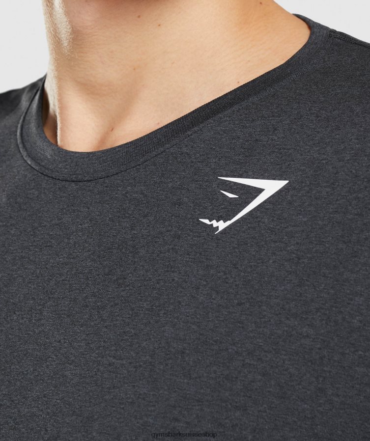 ch Gymshark Hommes arrivée sans couture t-shirt à manches longues noir chiné 02FP6T752 vêtements