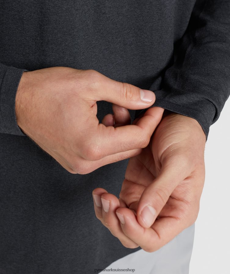 ch Gymshark Hommes arrivée sans couture t-shirt à manches longues noir chiné 02FP6T752 vêtements