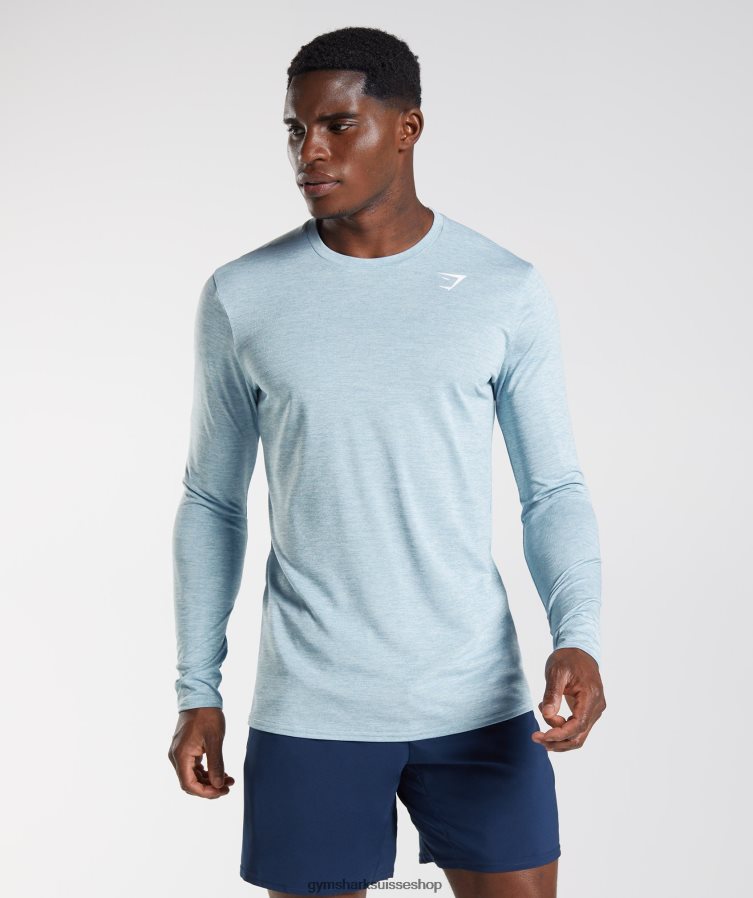 ch Gymshark Hommes arrivée t-shirt chiné à manches longues bleu iceberg/bleu glacé chiné 02FP6T730 vêtements