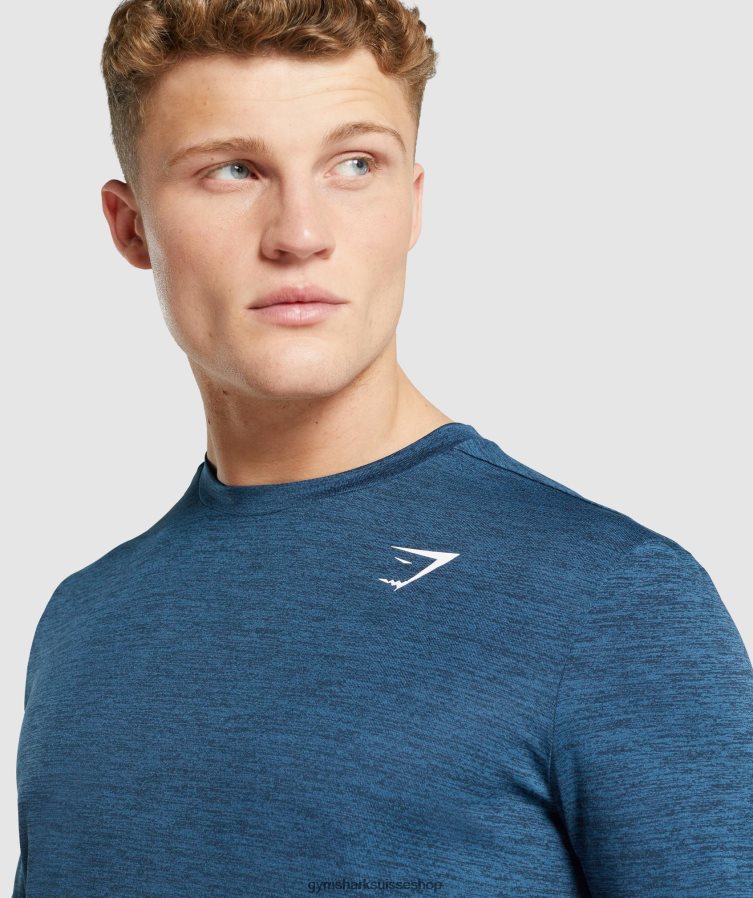 ch Gymshark Hommes arrivée t-shirt chiné à manches longues marine chiné 02FP6T755 vêtements