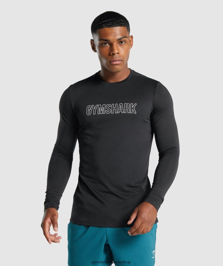 ch Gymshark Hommes arrivée t-shirt graphique à manches longues noir 02FP6T717 vêtements