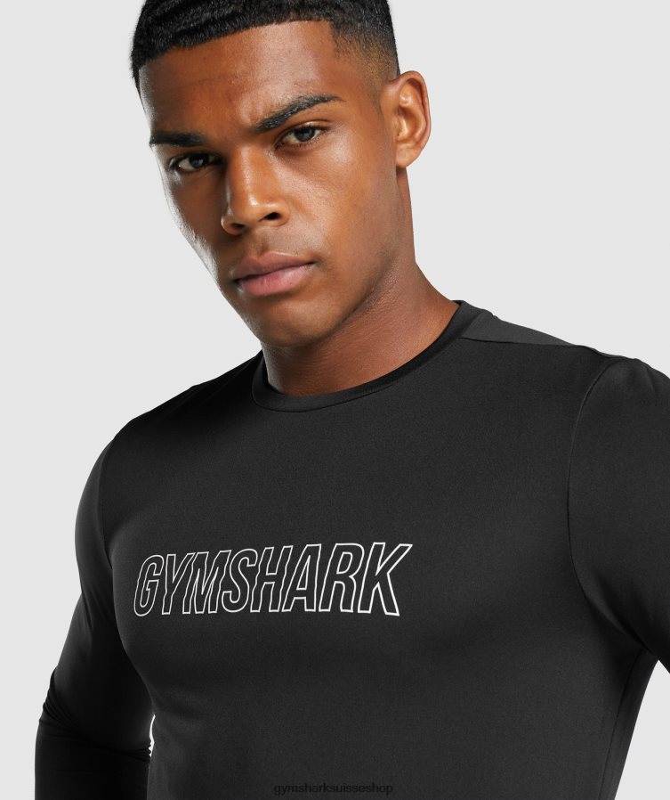 ch Gymshark Hommes arrivée t-shirt graphique à manches longues noir 02FP6T717 vêtements