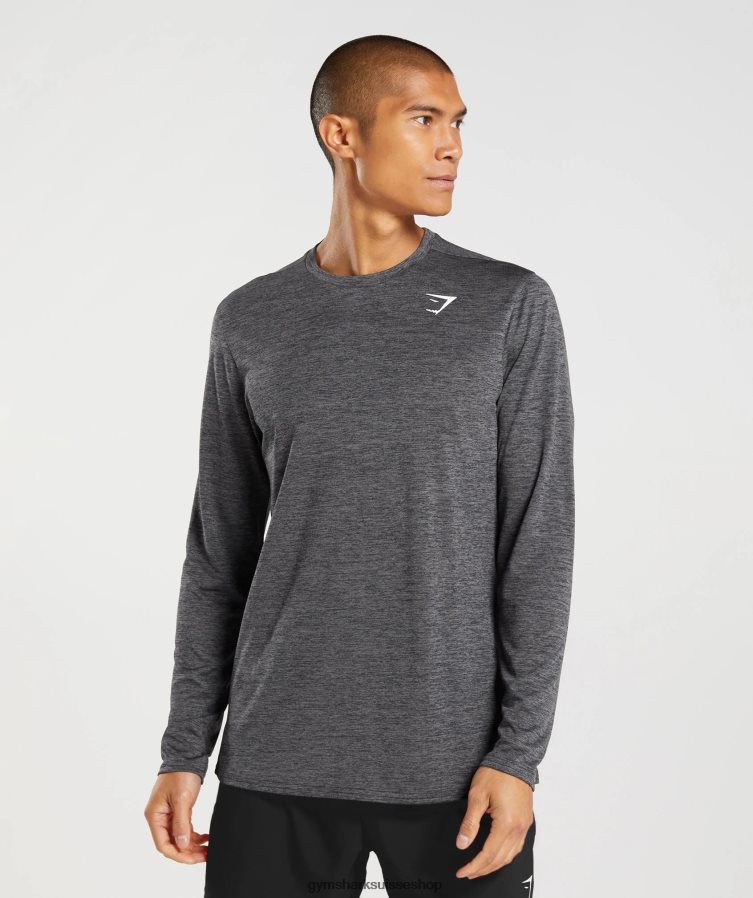 ch Gymshark Hommes arrivée t-shirt à manches longues noir/gris silhouette chiné 02FP6T601 vêtements