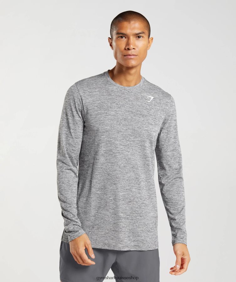 ch Gymshark Hommes arrivée t-shirt à manches longues silhouette gris/gris clair chiné 02FP6T605 vêtements