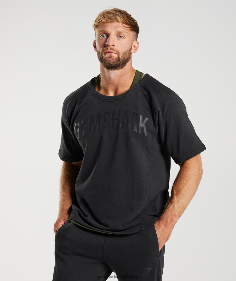 ch Gymshark Hommes haut de chiffon lavé à l'eau noir 02FP6T659 vêtements