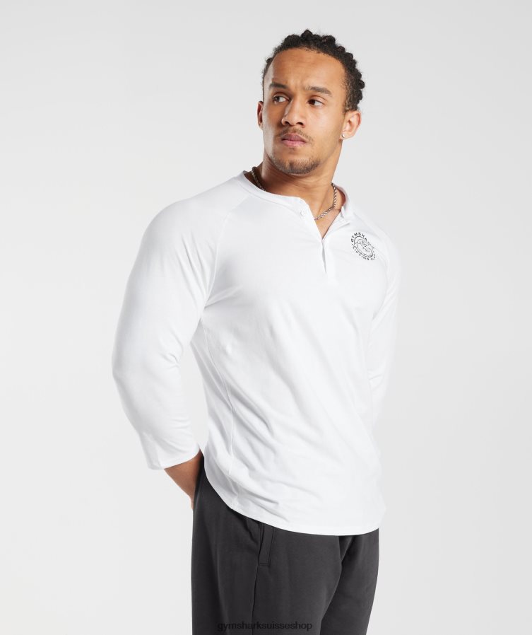 ch Gymshark Hommes haut henley hérité blanc 02FP6T655 vêtements