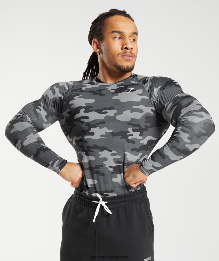 ch Gymshark Hommes haut à manches longues element imprimé gris 02FP6T690 vêtements
