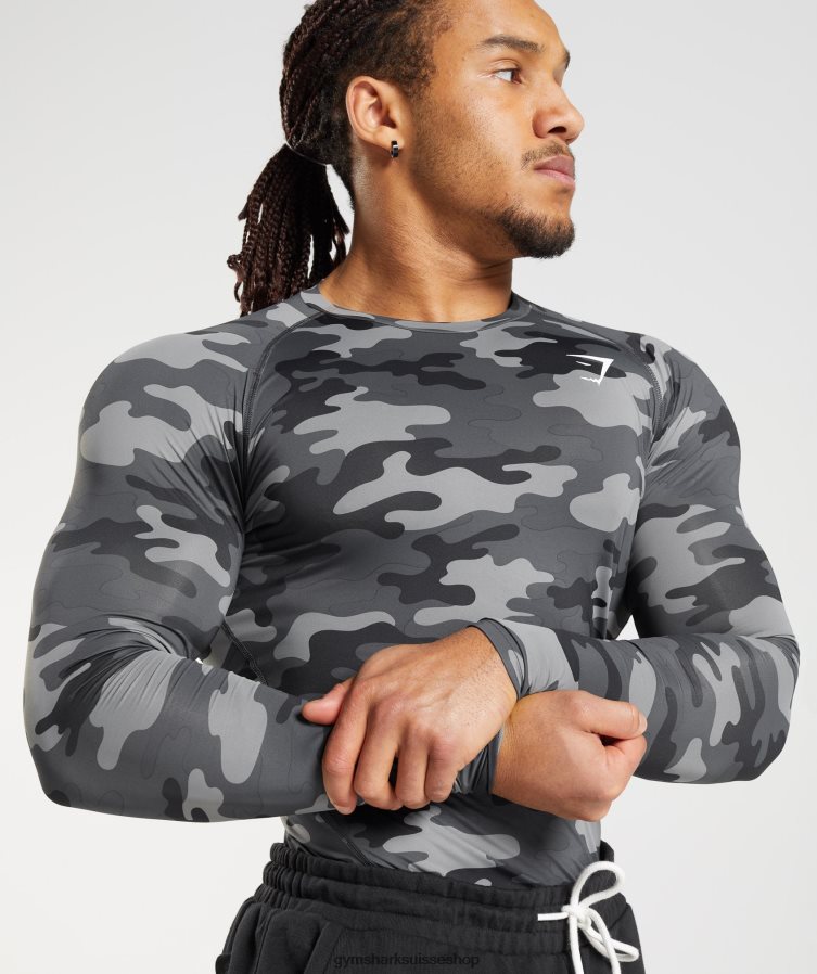 ch Gymshark Hommes haut à manches longues element imprimé gris 02FP6T690 vêtements
