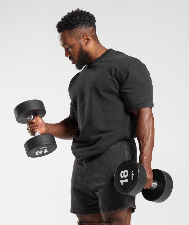 ch Gymshark Hommes Équipage à manches courtes lavé sous pression noir 02FP6T741 vêtements