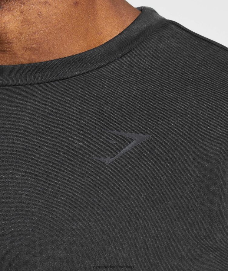 ch Gymshark Hommes Équipage à manches courtes lavé sous pression noir 02FP6T741 vêtements