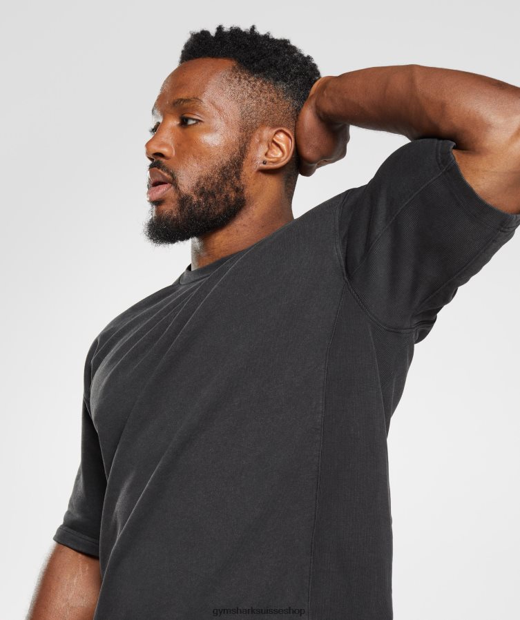 ch Gymshark Hommes Équipage à manches courtes lavé sous pression noir 02FP6T741 vêtements