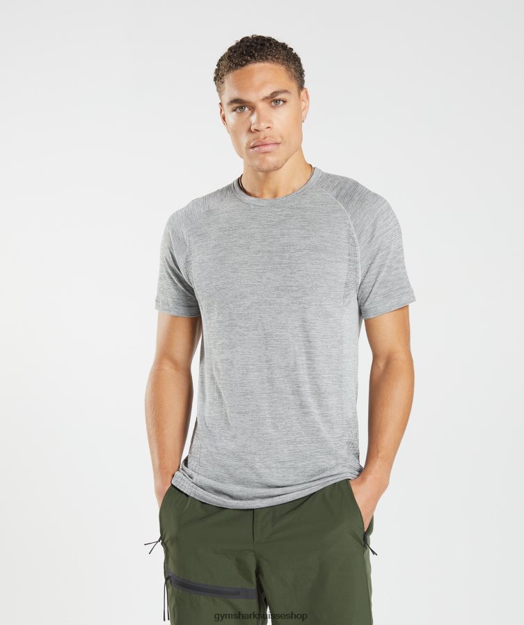 ch Gymshark Hommes reprendre le t-shirt sans couture gris clair/noir chiné 02FP6T634 vêtements