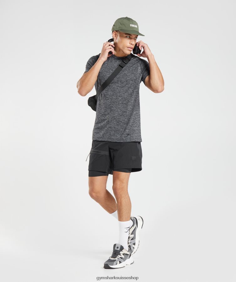 ch Gymshark Hommes reprendre le t-shirt sans couture noir/blanc chiné 02FP6T636 vêtements