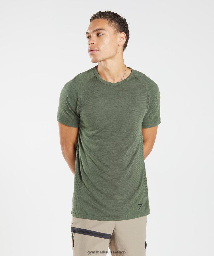 ch Gymshark Hommes reprendre le t-shirt sans couture noyau olive/noir chiné 02FP6T626 vêtements