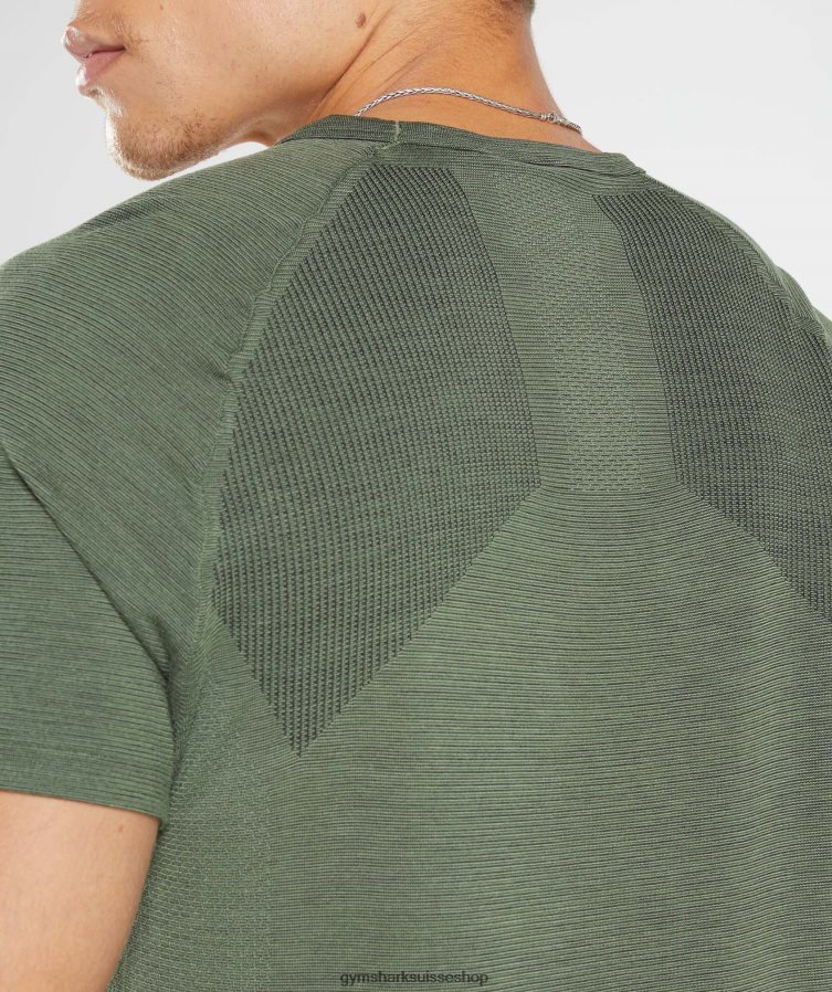 ch Gymshark Hommes reprendre le t-shirt sans couture noyau olive/noir chiné 02FP6T626 vêtements