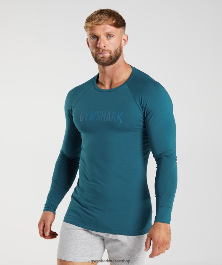 ch Gymshark Hommes t-shirt apollon à manches longues bleu atlantique 02FP6T747 vêtements