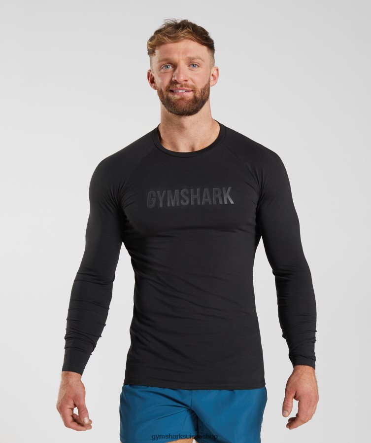 ch Gymshark Hommes t-shirt apollon à manches longues noir 02FP6T731 vêtements