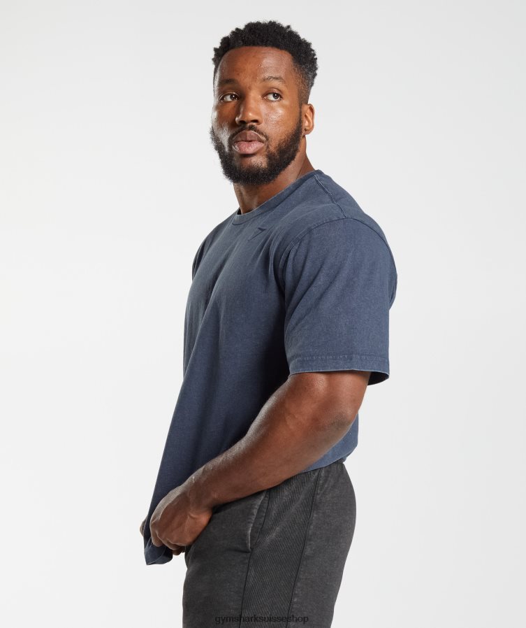 ch Gymshark Hommes t-shirt délavé à haute pression bleu du soir 02FP6T713 vêtements