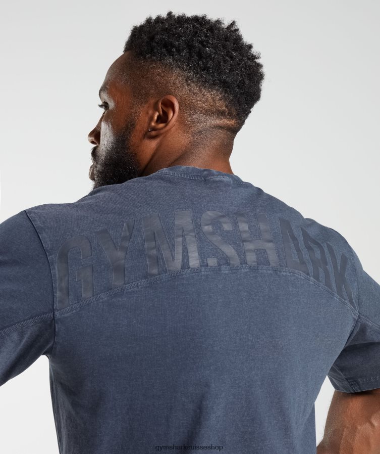 ch Gymshark Hommes t-shirt délavé à haute pression bleu du soir 02FP6T713 vêtements