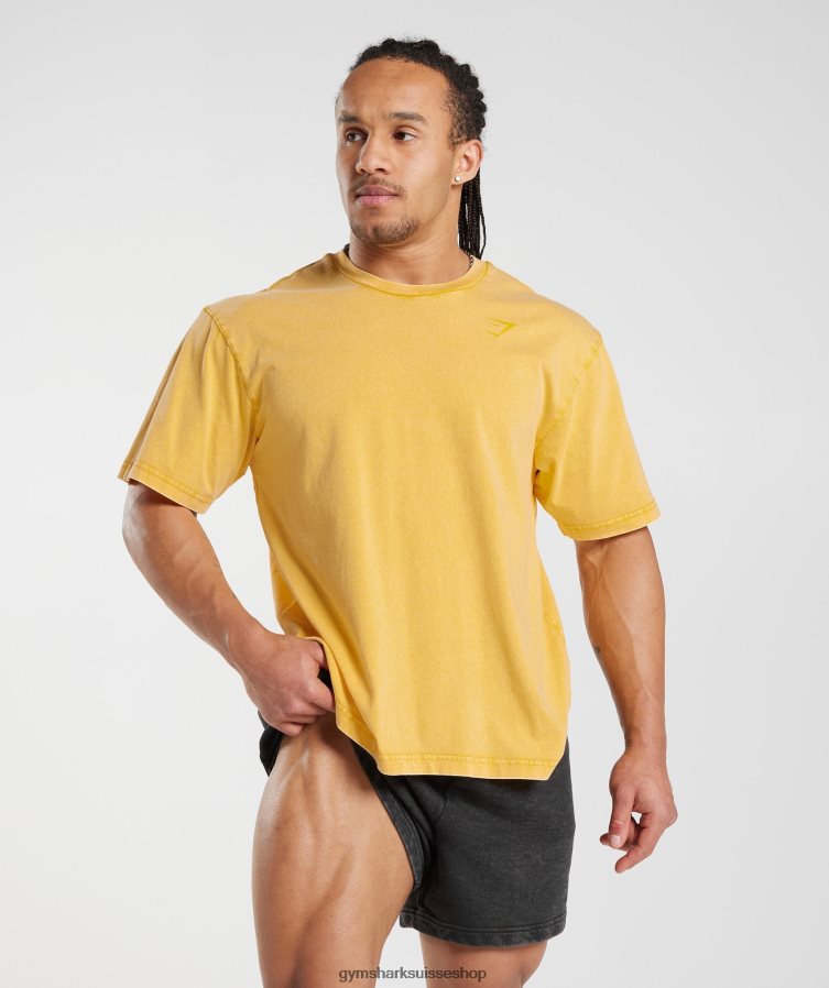 ch Gymshark Hommes t-shirt délavé à haute pression jaune ensoleillé 02FP6T694 vêtements