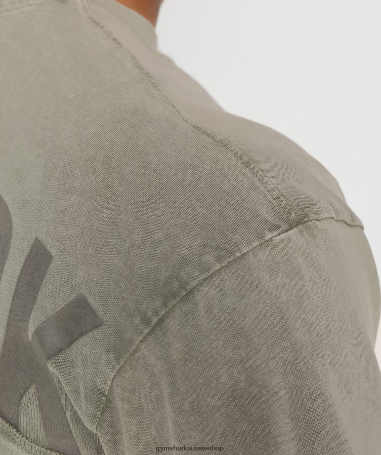 ch Gymshark Hommes t-shirt délavé à haute pression marron écru 02FP6T689 vêtements