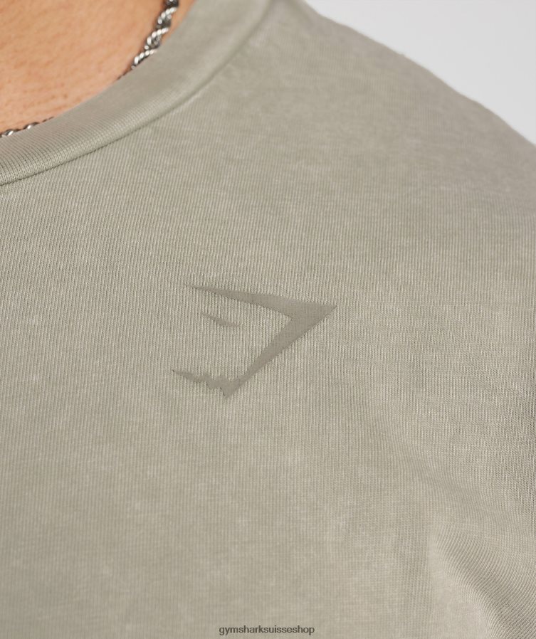 ch Gymshark Hommes t-shirt délavé à haute pression marron écru 02FP6T689 vêtements