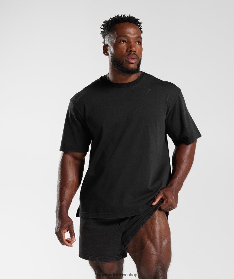 ch Gymshark Hommes t-shirt délavé à haute pression noir 02FP6T678 vêtements