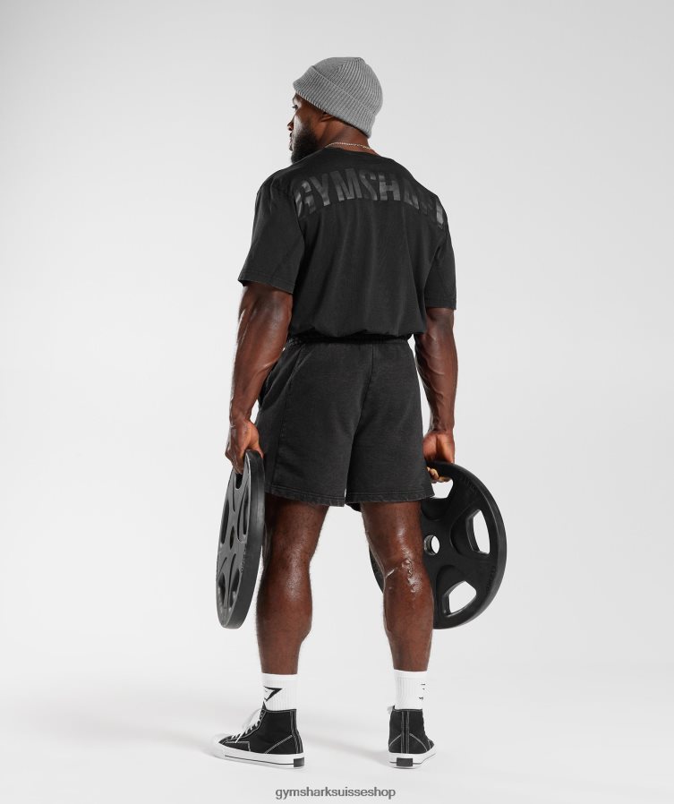 ch Gymshark Hommes t-shirt délavé à haute pression noir 02FP6T678 vêtements