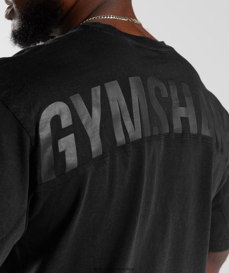 ch Gymshark Hommes t-shirt délavé à haute pression noir 02FP6T678 vêtements