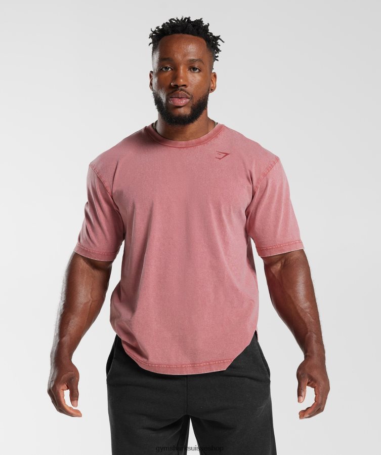 ch Gymshark Hommes t-shirt délavé à haute pression rouge séché au soleil 02FP6T664 vêtements