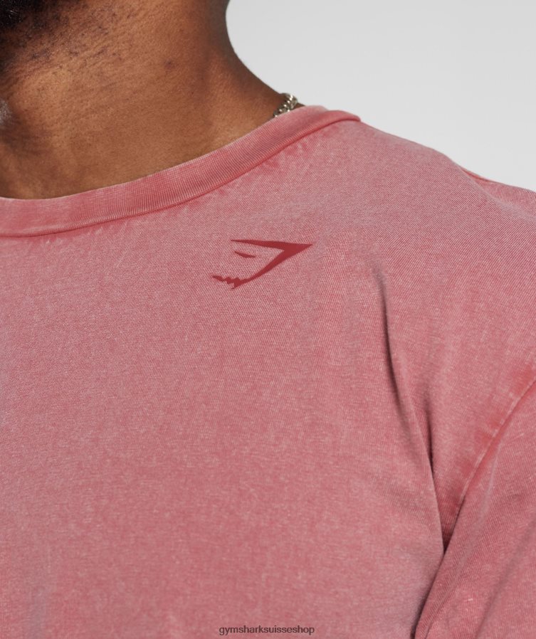 ch Gymshark Hommes t-shirt délavé à haute pression rouge séché au soleil 02FP6T664 vêtements