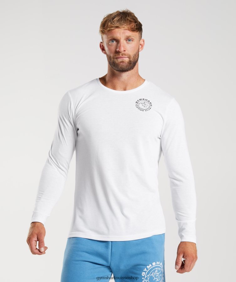 ch Gymshark Hommes t-shirt à manches longues blanc 02FP6T676 vêtements
