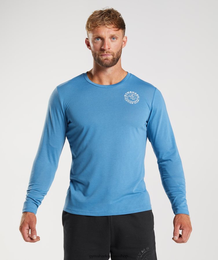 ch Gymshark Hommes t-shirt à manches longues bleu côtier 02FP6T675 vêtements