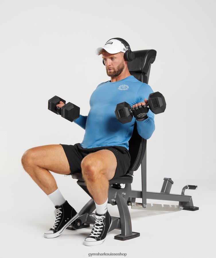 ch Gymshark Hommes t-shirt à manches longues bleu côtier 02FP6T675 vêtements