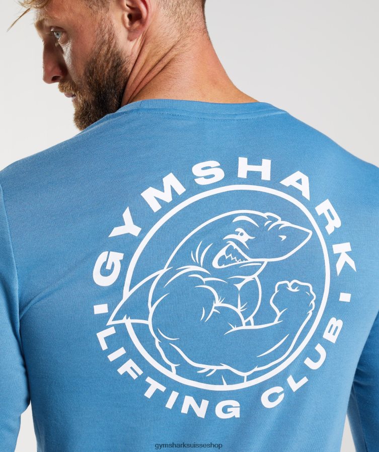 ch Gymshark Hommes t-shirt à manches longues bleu côtier 02FP6T675 vêtements
