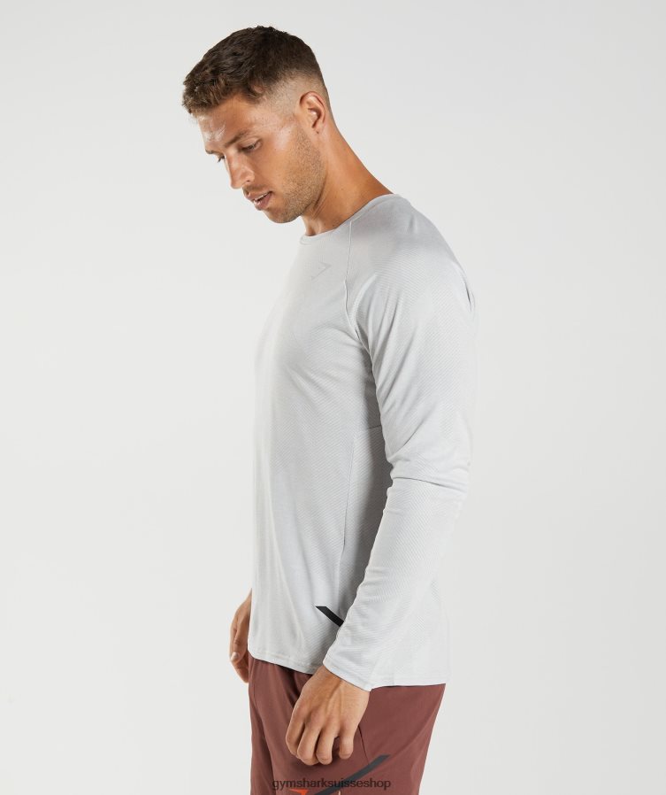 ch Gymshark Hommes t-shirt à manches longues gris clair/blanc 02FP6T613 vêtements