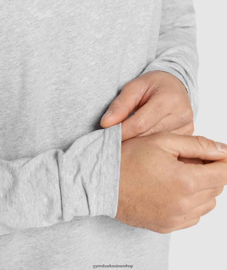 ch Gymshark Hommes t-shirt à manches longues gris clair chiné 02FP6T610 vêtements