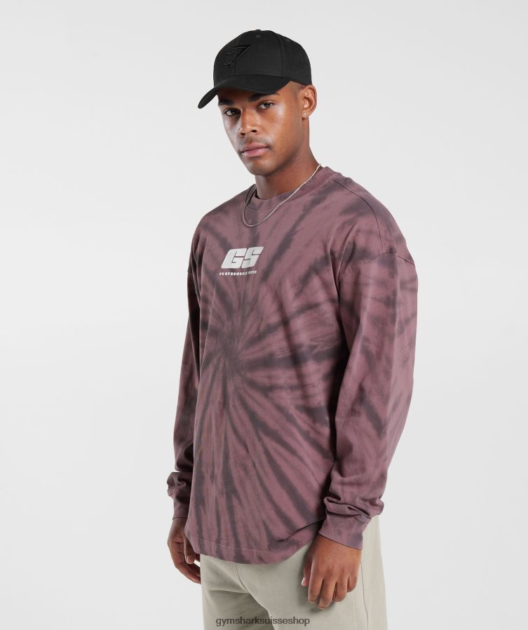 ch Gymshark Hommes t-shirt manches longues jour de repos bordeaux poussiéreux/gris silhouette/délavage optique spirale 02FP6T771 vêtements