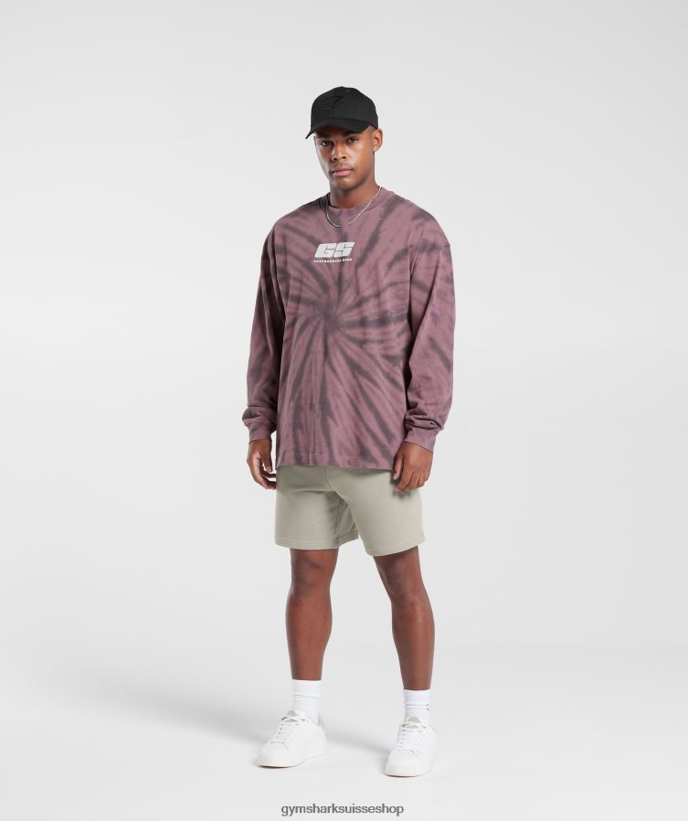 ch Gymshark Hommes t-shirt manches longues jour de repos bordeaux poussiéreux/gris silhouette/délavage optique spirale 02FP6T771 vêtements