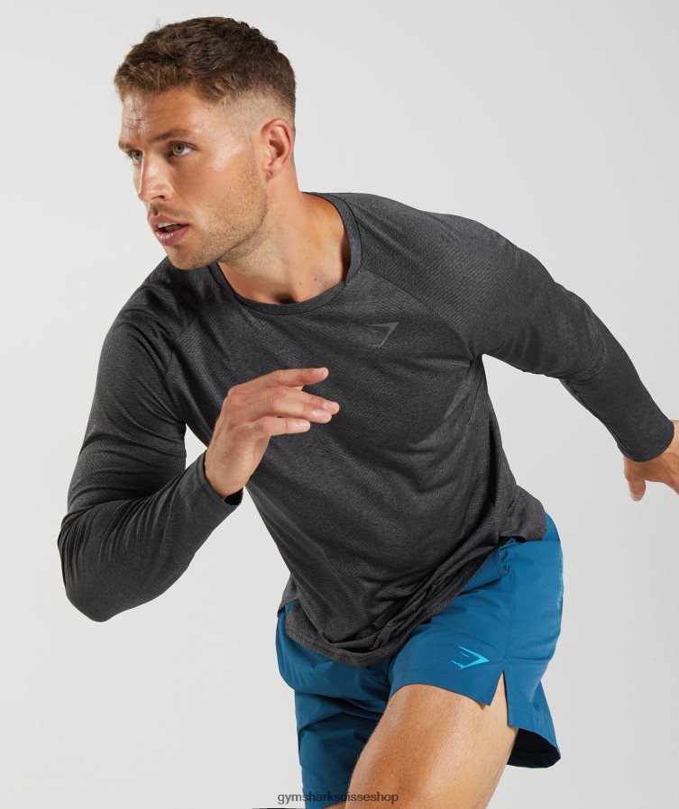 ch Gymshark Hommes t-shirt à manches longues noir/gris silhouette 02FP6T653 vêtements