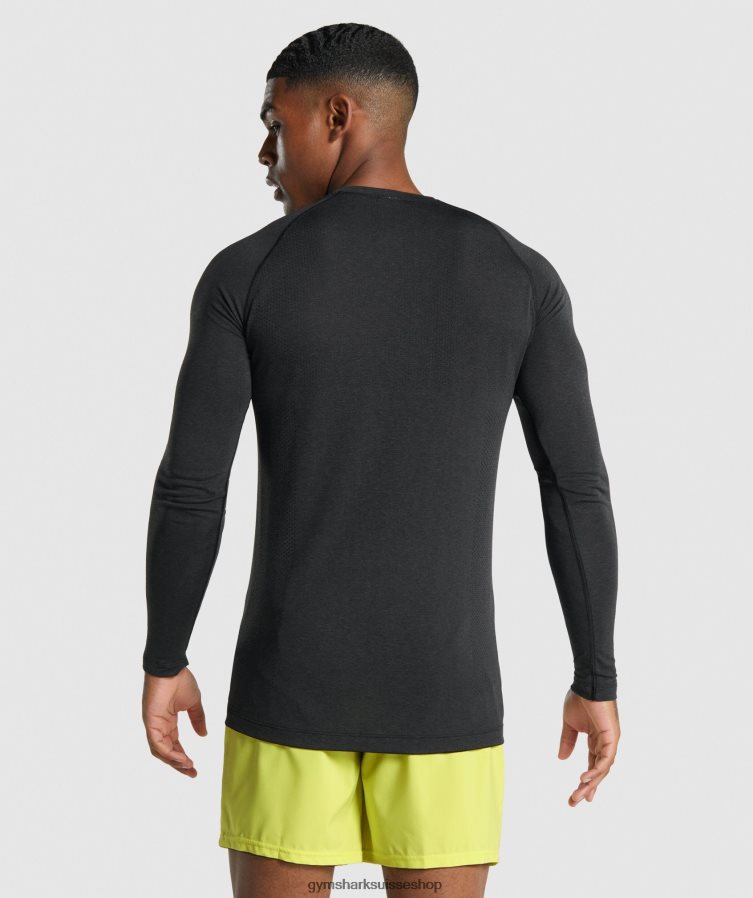 ch Gymshark Hommes t-shirt à manches longues sans couture vital light noir chiné 02FP6T746 vêtements
