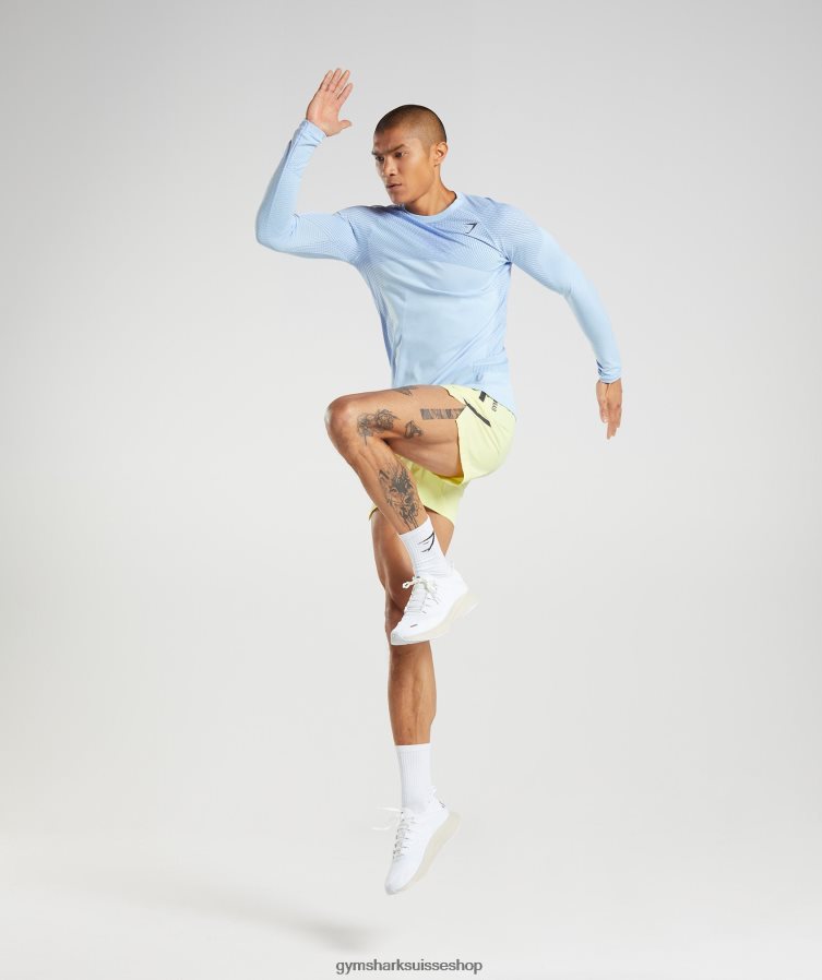 ch Gymshark Hommes t-shirt à manches longues sans coutures apex bleu lin/bleu court 02FP6T750 vêtements