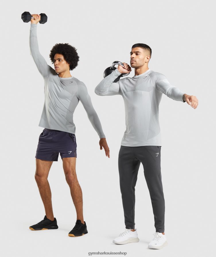 ch Gymshark Hommes t-shirt à manches longues sans coutures apex gris clair/gris onyx 02FP6T720 vêtements