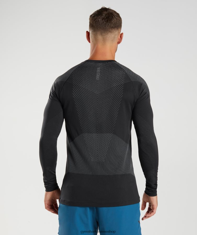 ch Gymshark Hommes t-shirt à manches longues sans coutures apex noir/gris silhouette 02FP6T764 vêtements