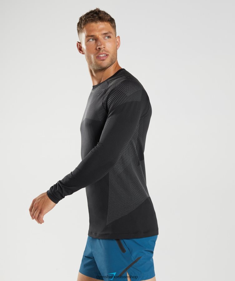 ch Gymshark Hommes t-shirt à manches longues sans coutures apex noir/gris silhouette 02FP6T764 vêtements
