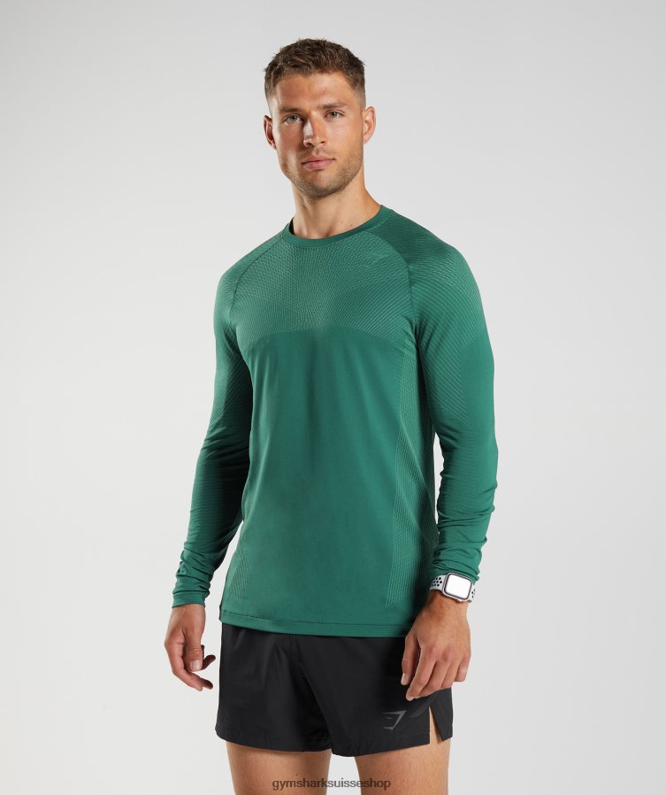ch Gymshark Hommes t-shirt à manches longues sans coutures apex vert forêt/vert hoya 02FP6T699 vêtements